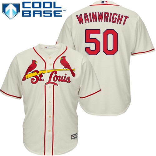 Cardinals #50 Adam Wainwright Cream Cool Base Stitched Youth MLB Jersey