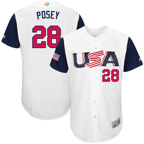 Team USA #28 Buster Posey White 2017 World MLB Classic Authentic Stitched Youth MLB Jersey