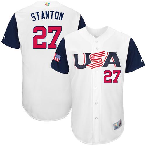 Team USA #27 Giancarlo Stanton White 2017 World MLB Classic Authentic Stitched Youth MLB Jersey