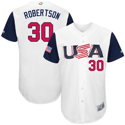 Team USA #30 David Robertson White 2017 World MLB Classic Authentic Stitched Youth MLB Jersey