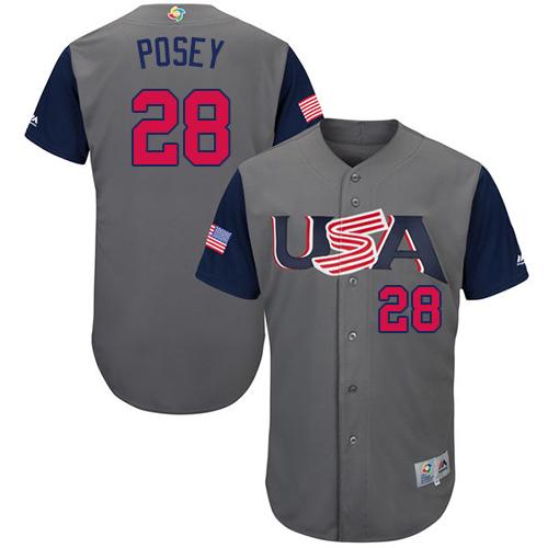 Team USA #28 Buster Posey Gray 2017 World MLB Classic Authentic Stitched Youth MLB Jersey