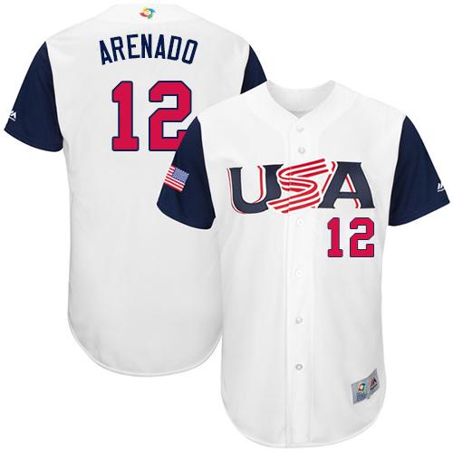 Team USA #12 Nolan Arenado White 2017 World MLB Classic Authentic Stitched Youth MLB Jersey