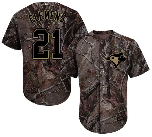Blue Jays #21 Roger Clemens Camo Realtree Collection Cool Base Stitched Youth MLB Jersey