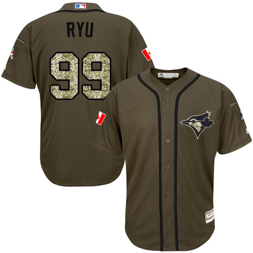 Blue Jays #99 Hyun-Jin Ryu Green Salute to Service Stitched Youth MLB Jersey