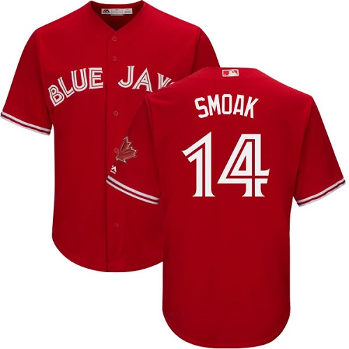 Blue Jays #14 Justin Smoak Red Cool Base Canada Day Stitched Youth MLB Jersey