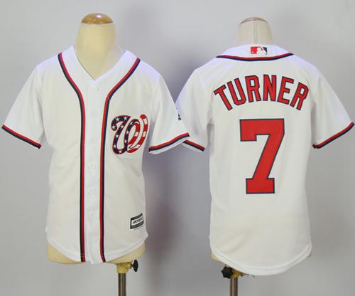 Nationals #7 Trea Turner White Cool Base Stitched Youth MLB Jersey