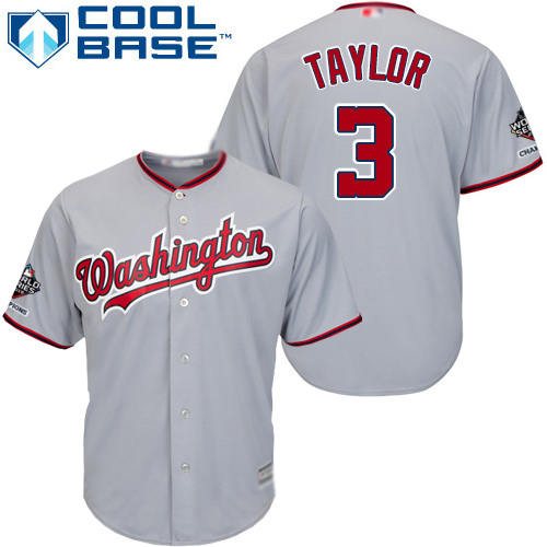 Nationals #3 Michael Taylor Grey Cool Base 2019 World Series Champions Stitched Youth MLB Jersey