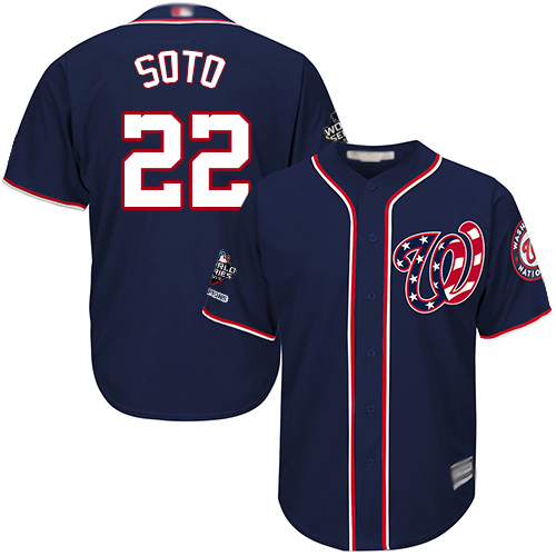 Nationals #22 Juan Soto Navy Blue Cool Base 2019 World Series Champions Stitched Youth MLB Jersey