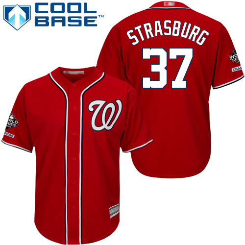 Nationals #37 Stephen Strasburg Red Cool Base 2019 World Series Champions Stitched Youth MLB Jersey