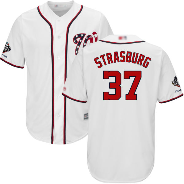 Nationals #37 Stephen Strasburg White Cool Base 2019 World Series Champions Stitched Youth MLB Jersey