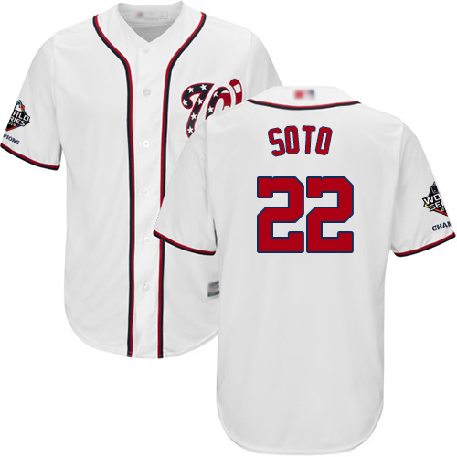 Nationals #22 Juan Soto White Cool Base 2019 World Series Champions Stitched Youth MLB Jersey