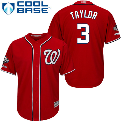 Nationals #3 Michael Taylor Red Cool Base 2019 World Series Champions Stitched Youth MLB Jersey
