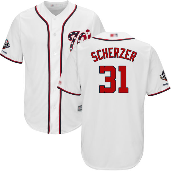 Nationals #31 Max Scherzer White Cool Base 2019 World Series Champions Stitched Youth MLB Jersey