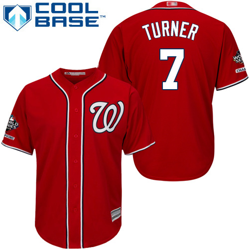 Nationals #7 Trea Turner Red Cool Base 2019 World Series Champions Stitched Youth MLB Jersey