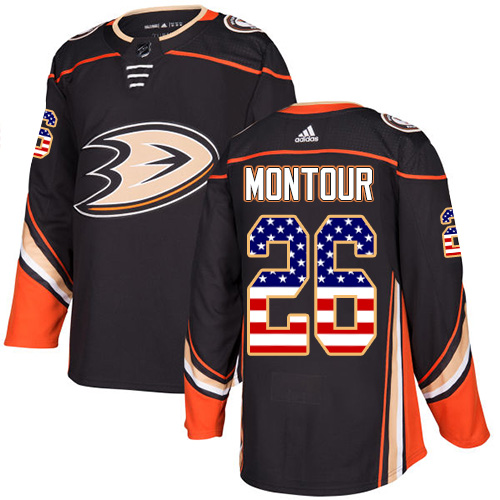 Adidas Ducks #26 Brandon Montour Black Home Authentic USA Flag Youth Stitched NHL Jersey