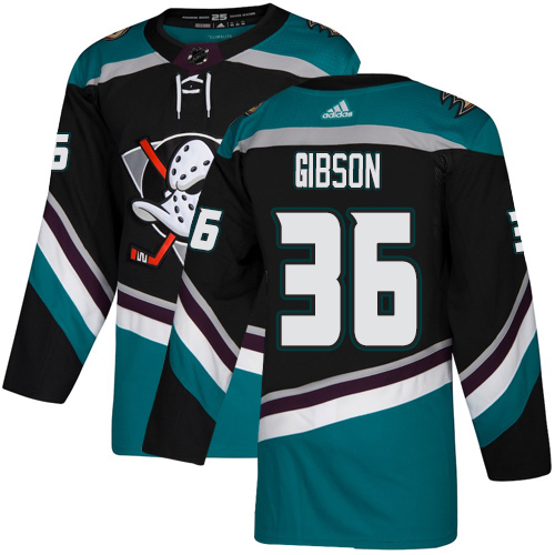 Adidas Ducks #36 John Gibson Black/Teal Alternate Authentic Youth Stitched NHL Jersey