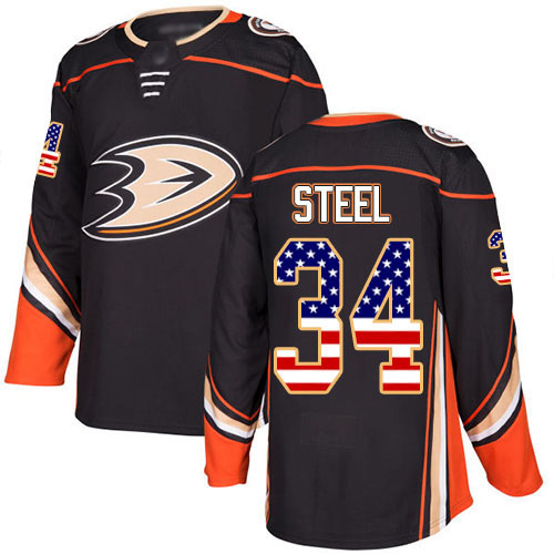 Adidas Ducks #34 Sam Steel Black Home Authentic USA Flag Youth Stitched NHL Jersey
