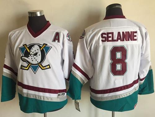 Ducks #8 Teemu Selanne White CCM Throwback Youth Stitched NHL Jersey
