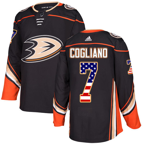 Adidas Ducks #7 Andrew Cogliano Black Home Authentic USA Flag Youth Stitched NHL Jersey