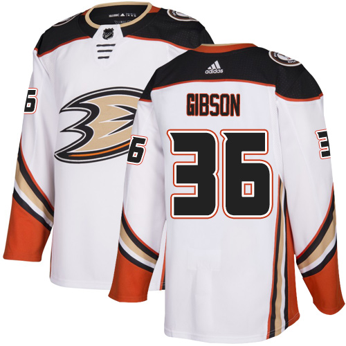 Adidas Ducks #36 John Gibson White Road Authentic Youth Stitched NHL Jersey