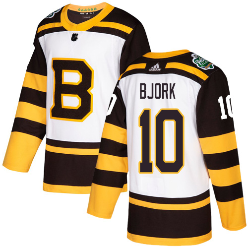 Adidas Bruins #10 Anders Bjork White Authentic 2019 Winter Classic Youth Stitched NHL Jersey