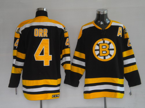 Bruins #4 Bobby Orr CCM Black Embroidered Youth NHL Jersey