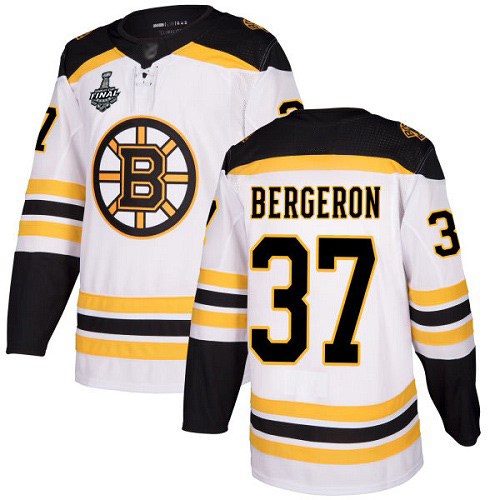 Adidas Bruins #37 Patrice Bergeron White Road Authentic Stanley Cup Final Bound Youth Stitched NHL Jersey
