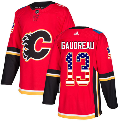 Adidas Flames #13 Johnny Gaudreau Red Home Authentic USA Flag Stitched Youth NHL Jersey