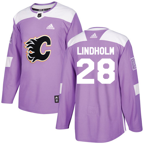 Adidas Flames #28 Elias Lindholm Purple Authentic Fights Cancer Stitched Youth NHL Jersey