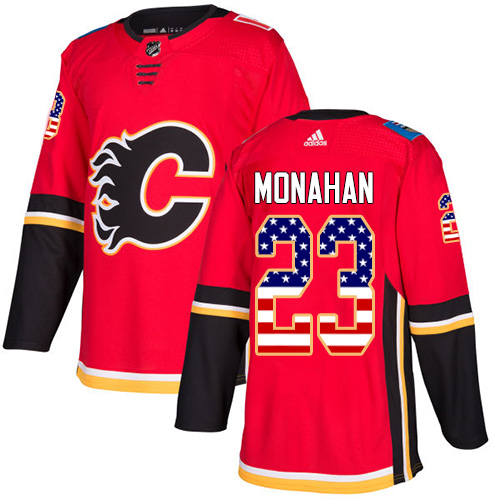 Adidas Flames #23 Sean Monahan Red Home Authentic USA Flag Stitched Youth NHL Jersey