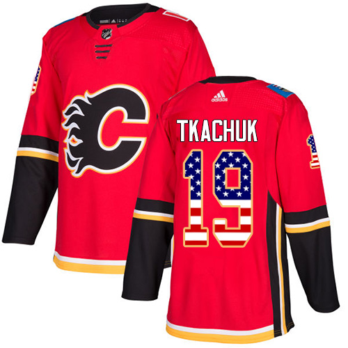 Adidas Flames #19 Matthew Tkachuk Red Home Authentic USA Flag Stitched Youth NHL Jersey
