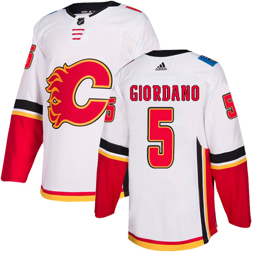 Adidas Flames #5 Mark Giordano White Road Authentic Stitched Youth NHL Jersey