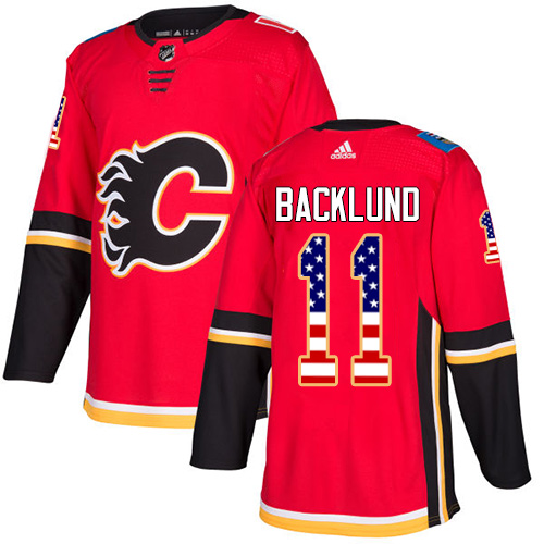 Adidas Flames #11 Mikael Backlund Red Home Authentic USA Flag Stitched Youth NHL Jersey