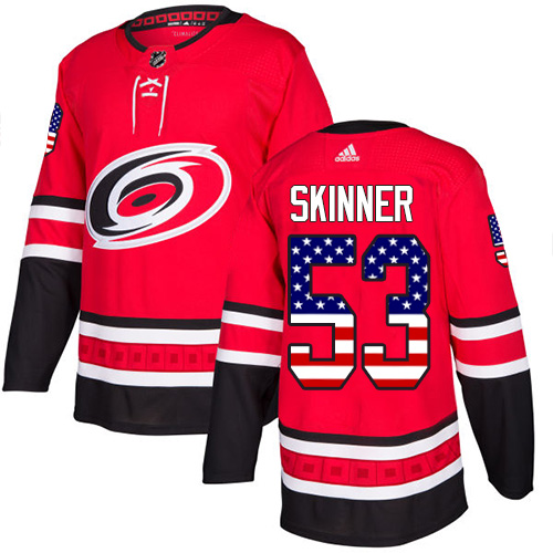 Adidas Hurricanes #53 Jeff Skinner Red Home Authentic USA Flag Stitched Youth NHL Jersey
