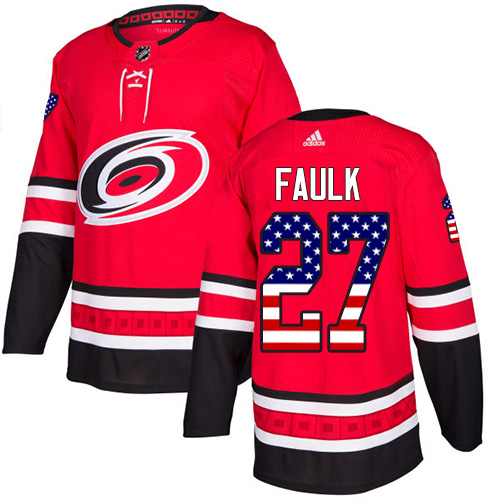 Adidas Hurricanes #27 Justin Faulk Red Home Authentic USA Flag Stitched Youth NHL Jersey