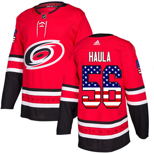 Adidas Hurricanes #56 Erik Haula Red Home Authentic USA Flag Stitched Youth NHL Jersey
