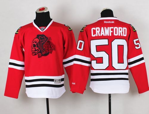 Blackhawks #50 Corey Crawford Red(Red Skull) Stitched Youth NHL Jersey