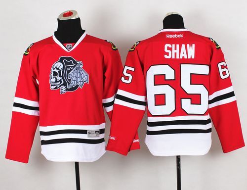 Blackhawks #65 Andrew Shaw Red(White Skull) Stitched Youth NHL Jersey