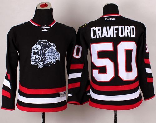 Blackhawks #50 Corey Crawford Black(White Skull) 2014 Stadium Series Stitched Youth NHL Jersey