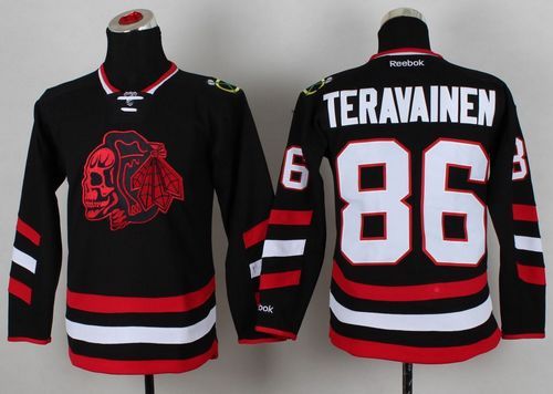 Blackhawks #86 Teuvo Teravainen Black(Red Skull) 2014 Stadium Series Stitched Youth NHL Jersey