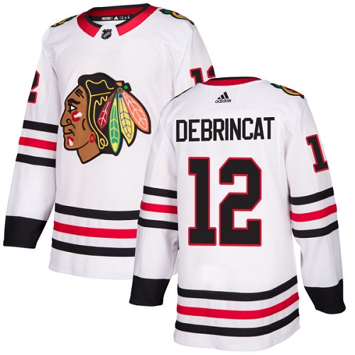Adidas Blackhawks #12 Alex DeBrincat White Road Authentic Stitched Youth NHL Jersey