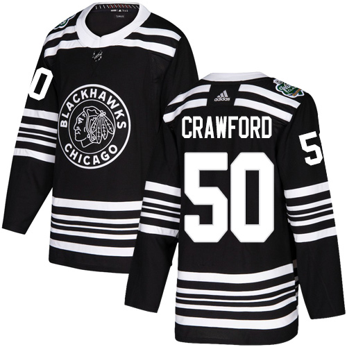 Adidas Blackhawks #50 Corey Crawford Black Authentic 2019 Winter Classic Stitched Youth NHL Jersey