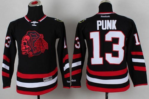 Blackhawks #13 Punk Black(Red Skull) 2014 Stadium Series Stitched Youth NHL Jersey