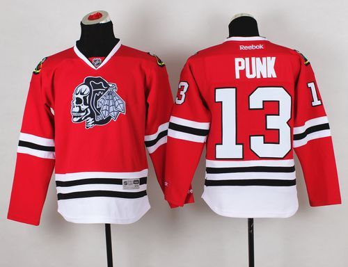 Blackhawks #13 Punk Red(White Skull) Stitched Youth NHL Jersey
