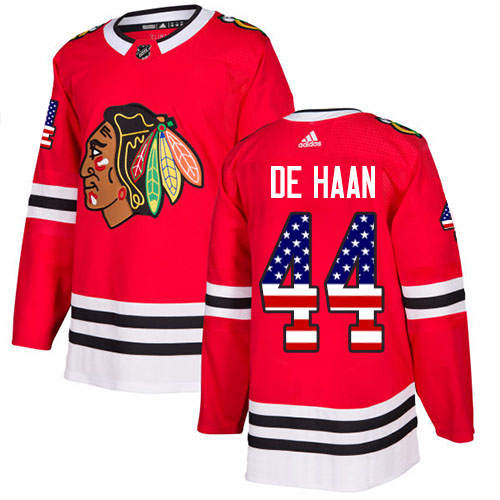 Adidas Blackhawks #44 Calvin De Haan Red Home Authentic USA Flag Stitched Youth NHL Jersey