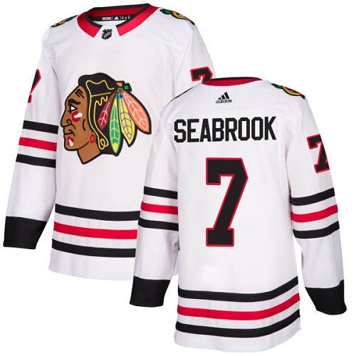 Adidas Blackhawks #7 Brent Seabrook White Road Authentic Stitched Youth NHL Jersey