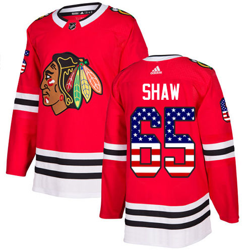 Adidas Blackhawks #65 Andrew Shaw Red Home Authentic USA Flag Stitched Youth NHL Jersey