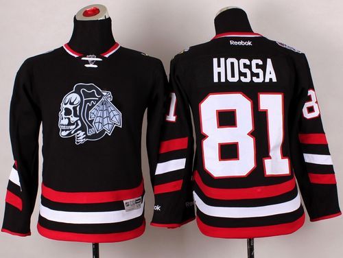 Blackhawks #81 Marian Hossa Black(White Skull) 2014 Stadium Series Stitched Youth NHL Jersey