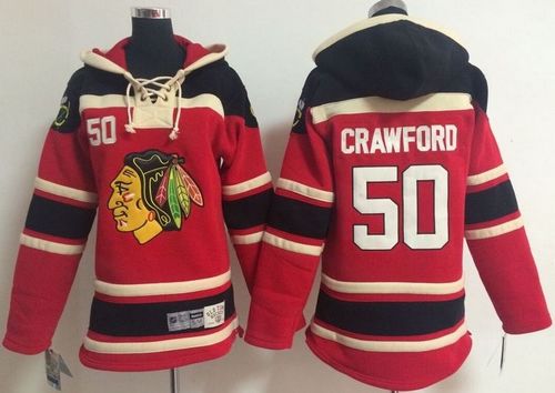 Blackhawks #50 Corey Crawford Red Sawyer Hooded Sweatshirt Stitched Youth NHL Jersey