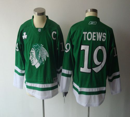Blackhawks #19 Jonathan Toews Green St. Patty's Day Embroidered Youth NHL Jersey